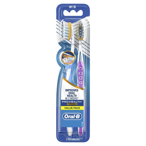 Catalog :: Care Oral Care :: Manual Toothbrushes :: Oral-B Advanced Manual Toothbrush, Soft Bristles, 2 Count